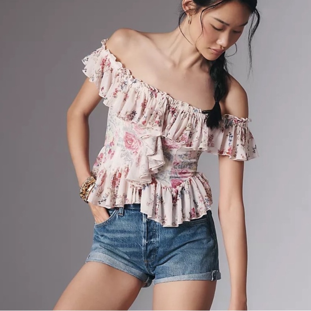 NWT Anthropologie Off-The-Shoulder Mesh floral top